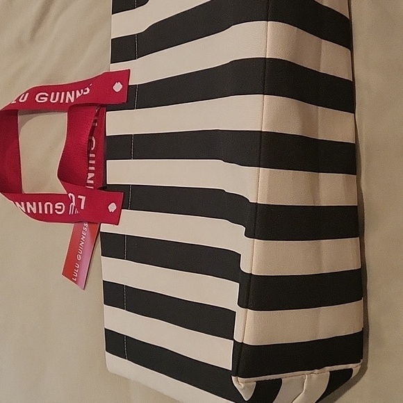 Lulu Guinness Black and White Striped Bag with Red Lips - Picture 4 of 4